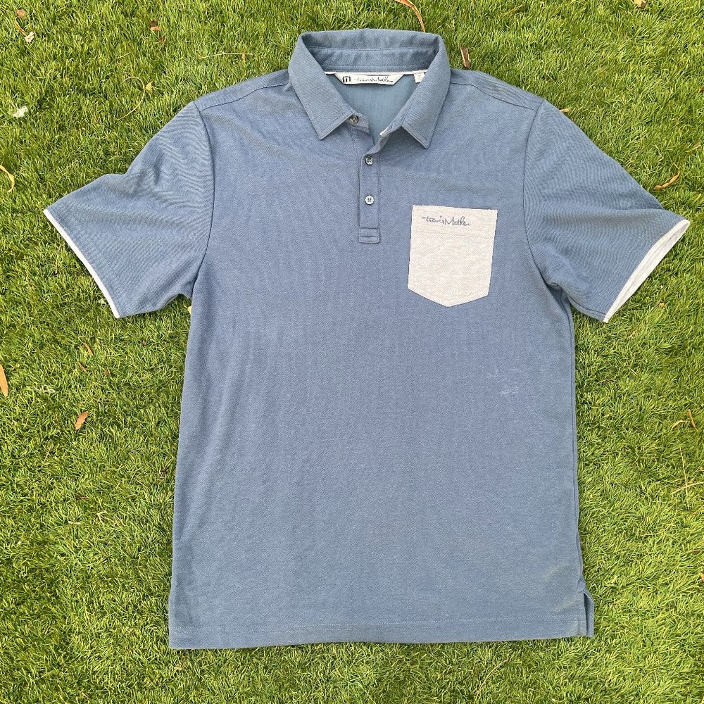 Travis Mathew Shirt Mens Medium Blue Short Sleeve Pocket Golf Polo